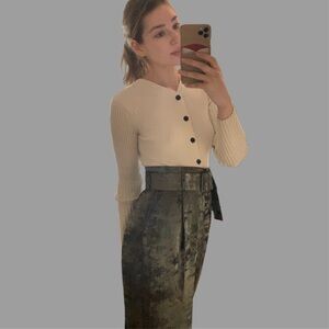 Belted Wide Leg Trouser Gun Metal Green Gold BCBGMAXZARIA size XXS